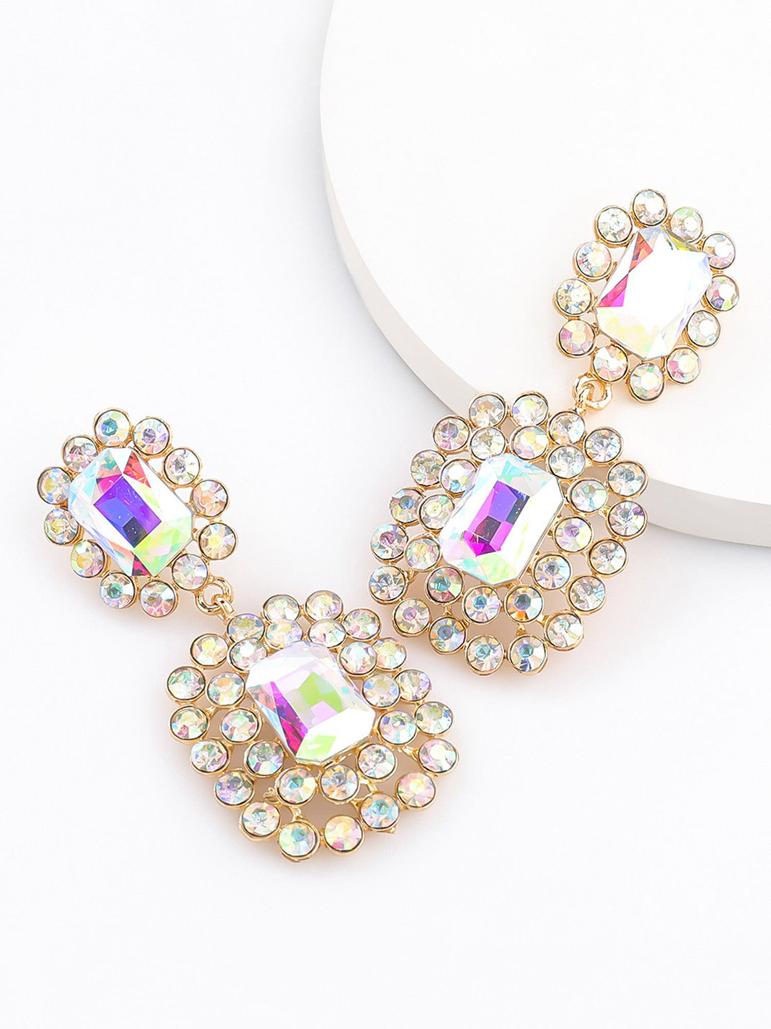 Bellofox Gold-Toned & Purple Artificial Stone Contemporary Drop Earrings