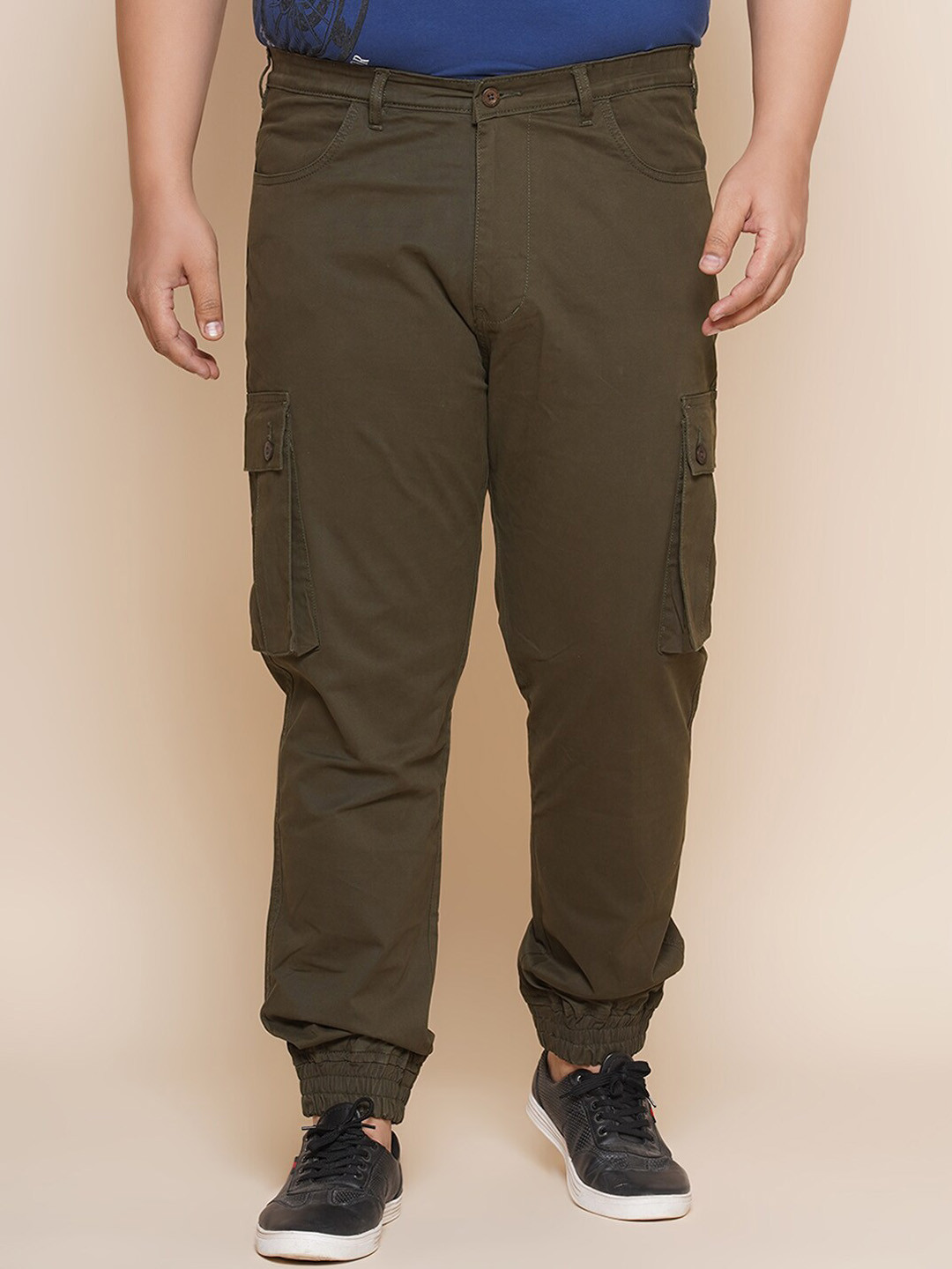 John Pride Men Plus Size Mid-Rise Cargo Trousers