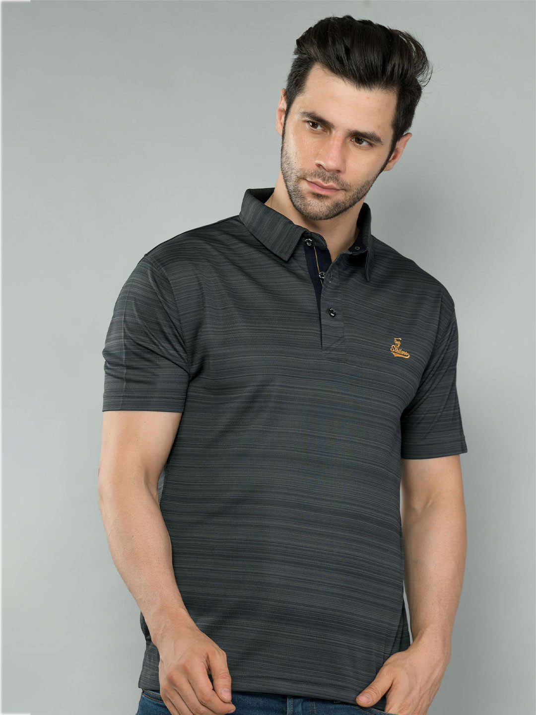 STELLERS Men Striped Premium Cotton Stretchable Polo Collar T-shirt