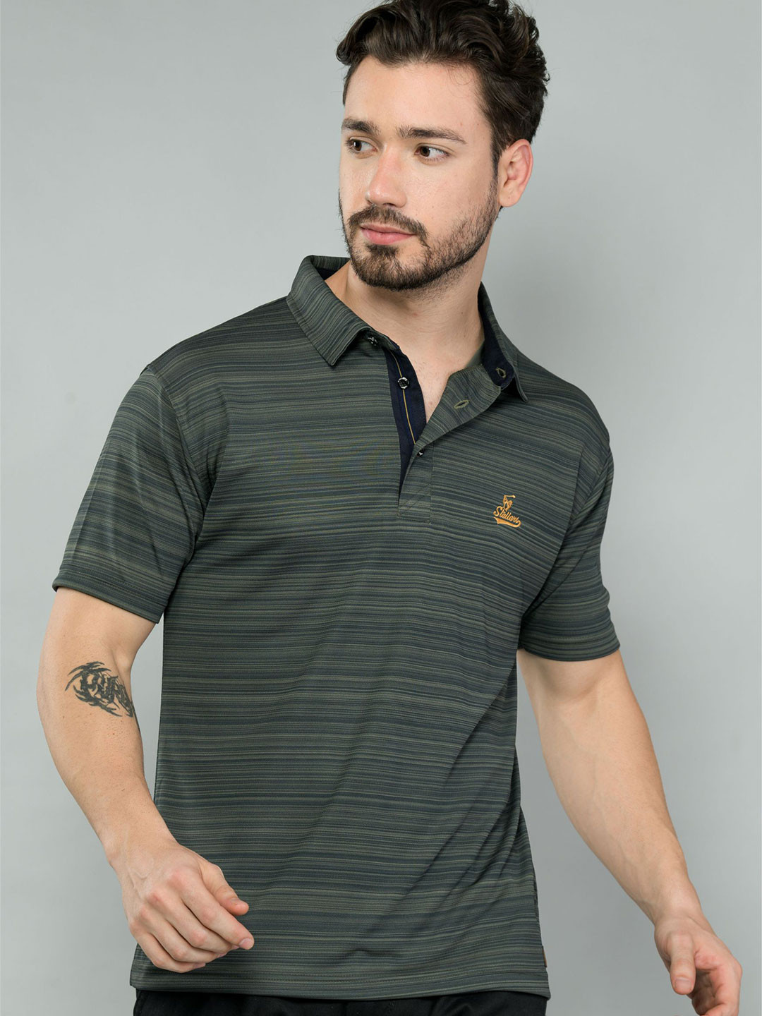 STELLERS Men Striped Premium Cotton Stretchable Polo Collar T-shirt