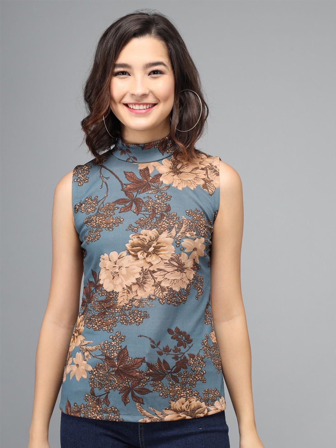 BAESD Floral Printed High Neck Sleeveless Top