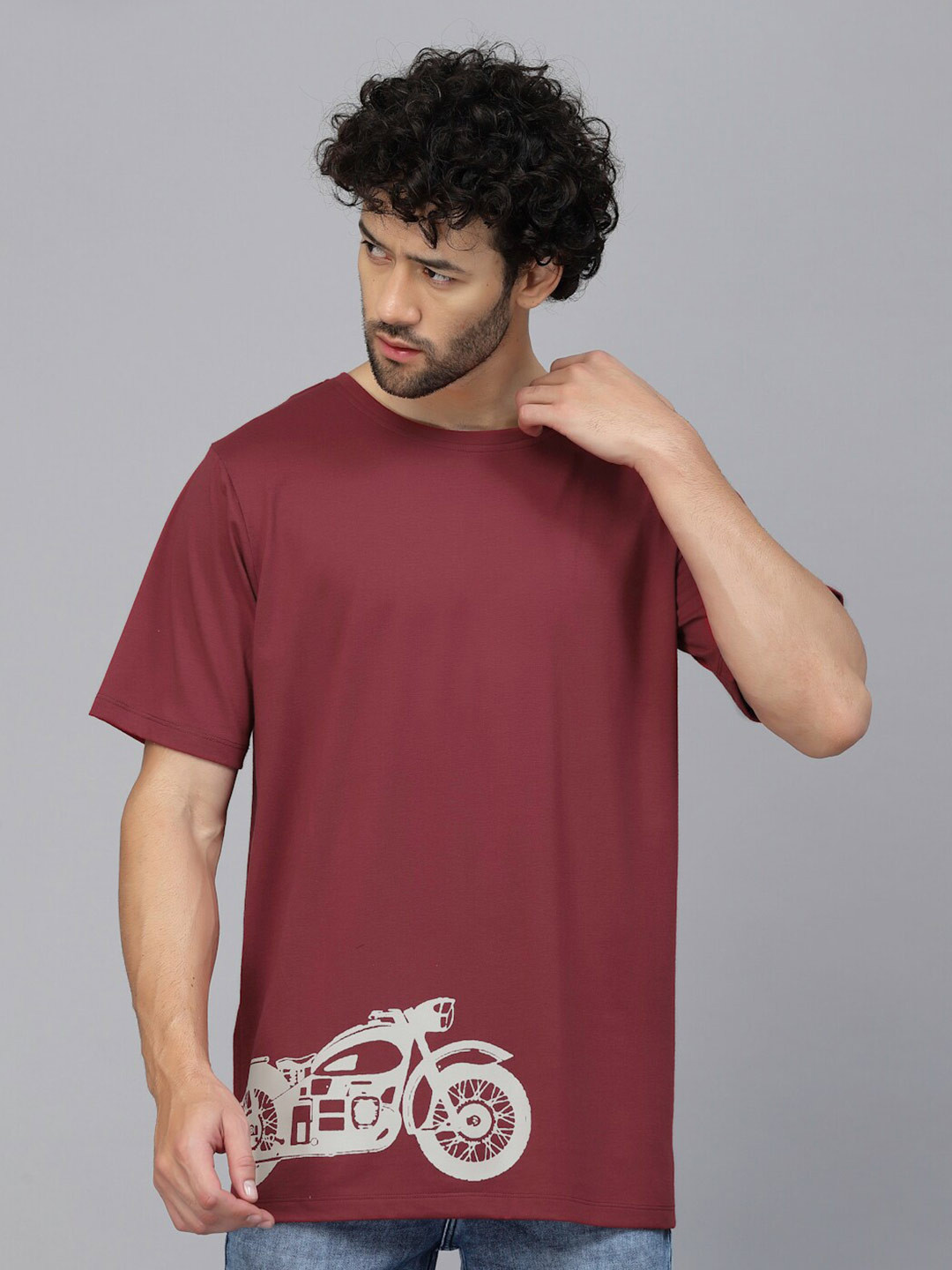 Maroon Graphic Printed Round Neck Casual T-shirt