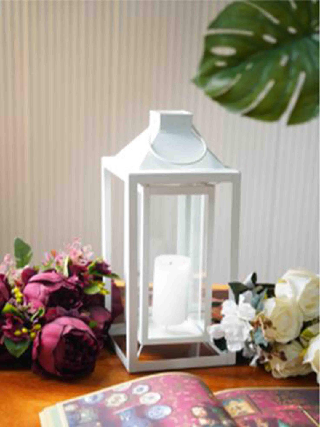 Folkstorys White Greek Metal Lantren Candle Holder