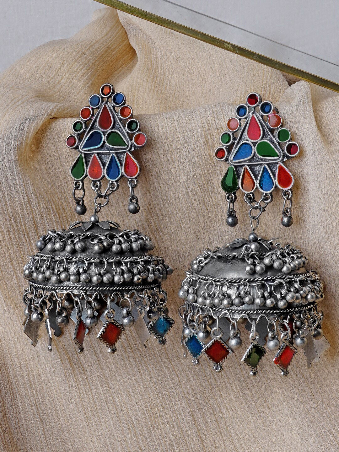 TEEJH Oxidised Dome Shaped Jhumkas Earrings