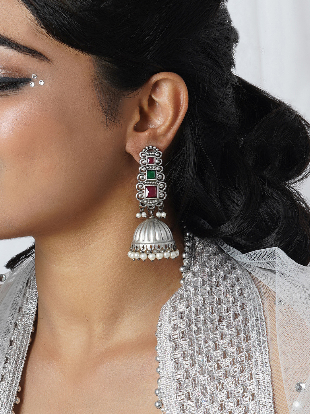 TEEJH Dome Shaped Oxidised Jhumkas