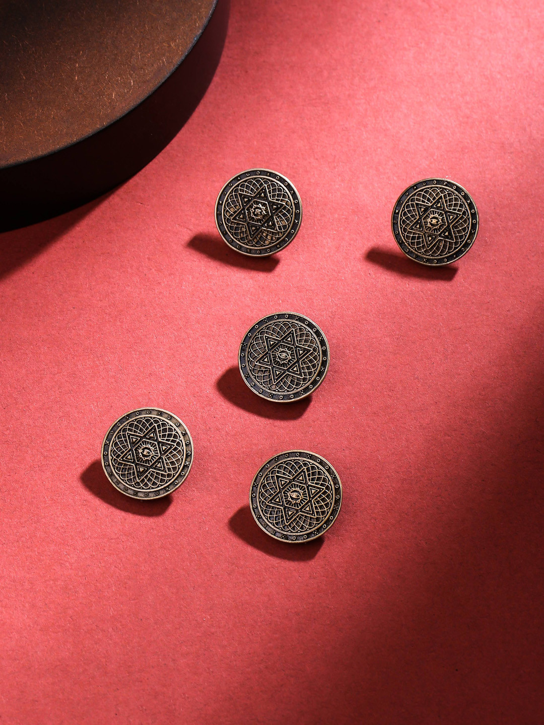 COSA NOSTRAA Set Of 5 Circular Spiral Starburst Textured Buttons