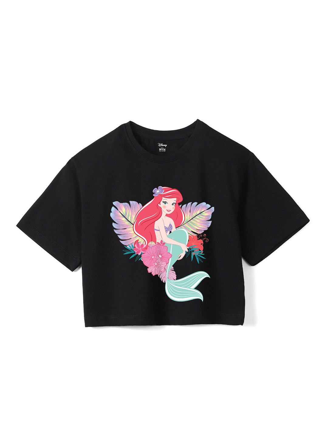 Wear Your Mind Girls Disney Princess Printed Crop Boxy -Fit Pure Cotton T-Shirt