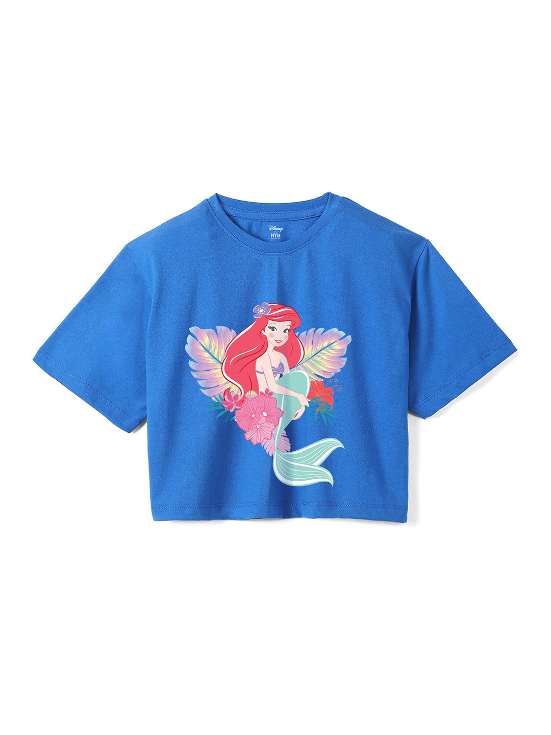 Wear Your Mind Girls Disney Princess Printed Crop Boxy -Fit Pure Cotton T-Shirt
