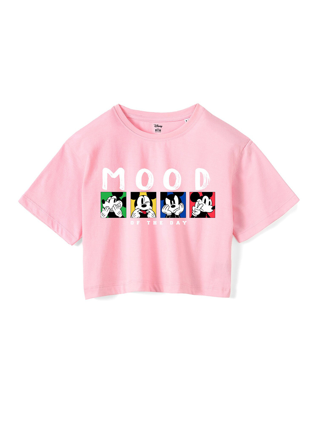 Wear Your Mind Girls Mick Mouse Printed Drop-Shoulder Sleeves Pure Cotton Boxy T-shirt