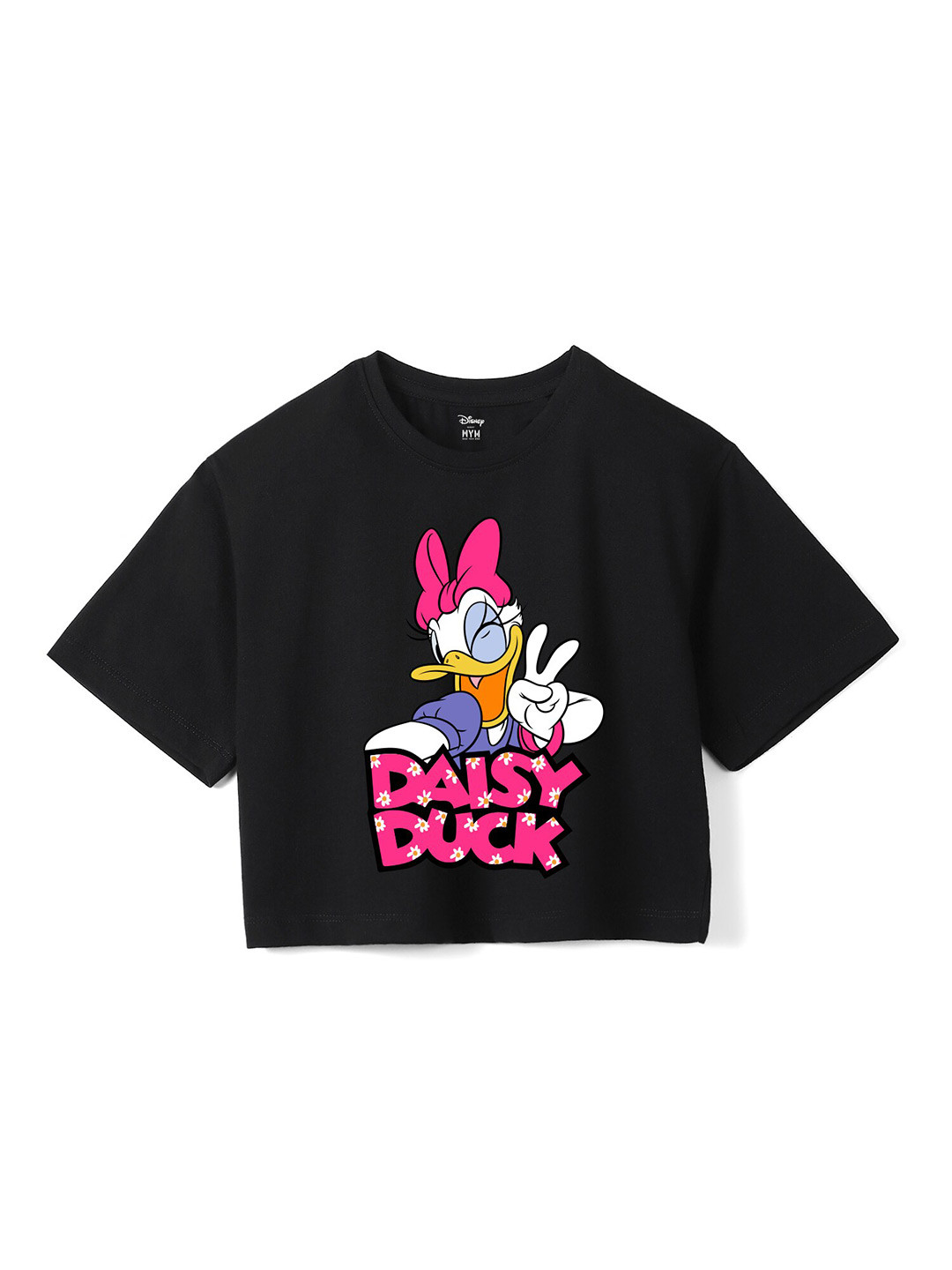 Wear Your Mind Girls Daisy Duck Printed Drop-Shoulder Sleeves Pure Cotton Boxy T-shirt
