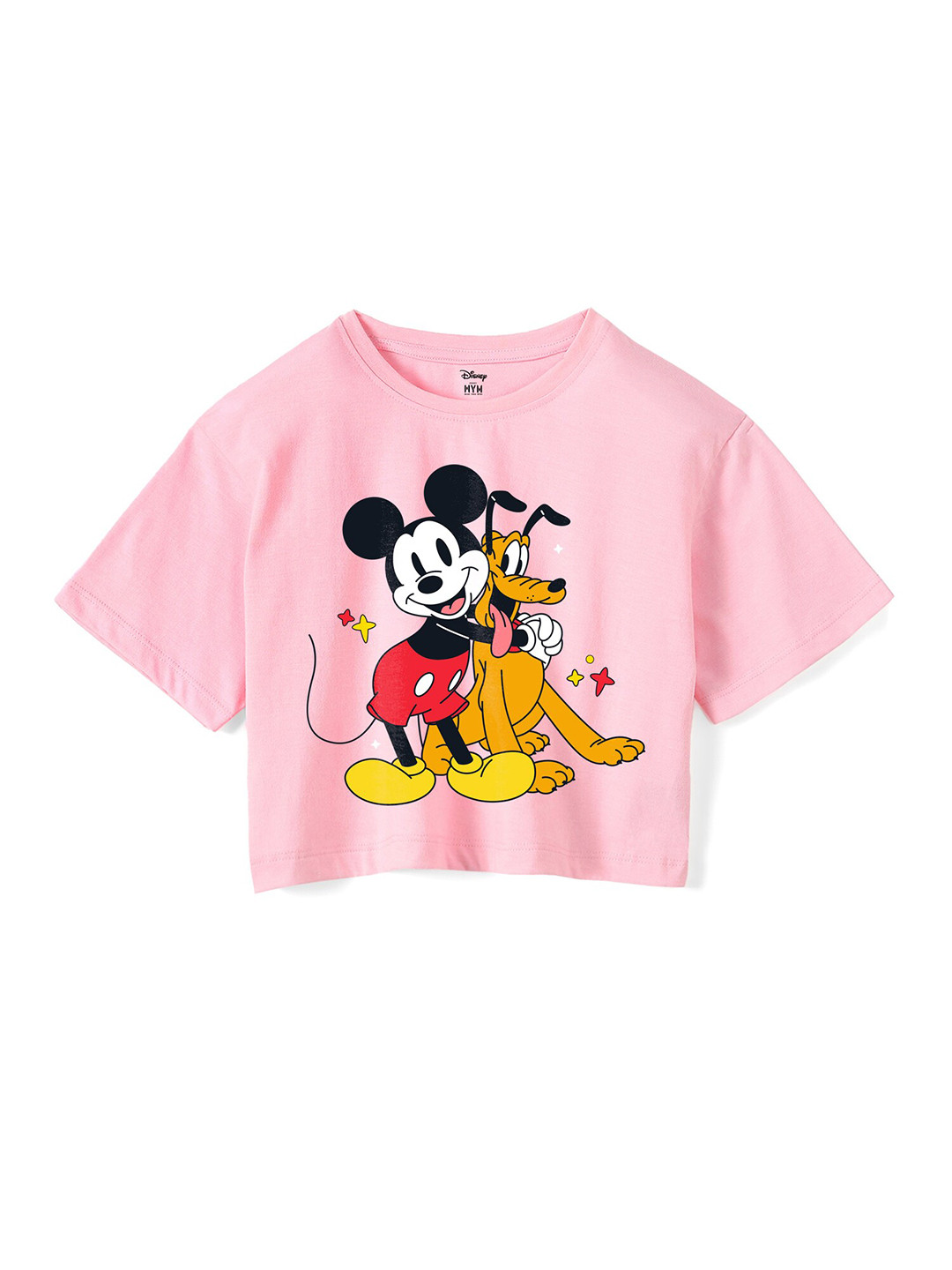 Wear Your Mind Girls Mickey & Goofy Printed Drop-Shoulder Sleeves Pure Cotton Boxy T-shirt
