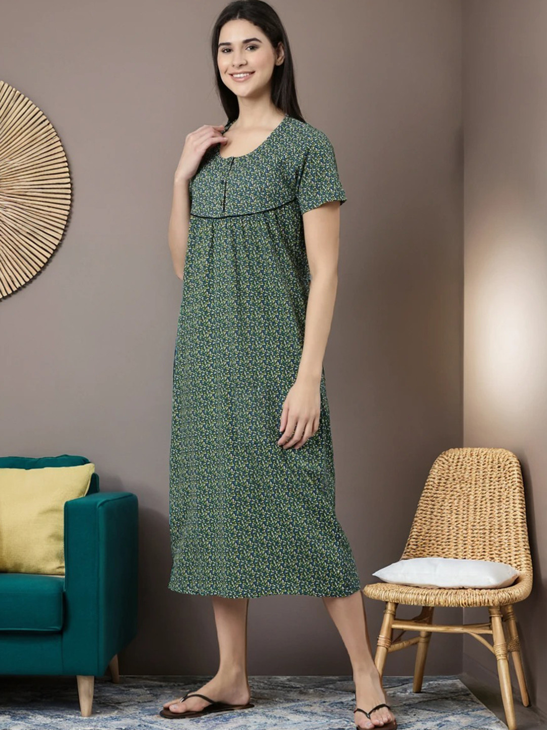 Kryptic Floral Printed Maxi Pure Cotton Nightdress