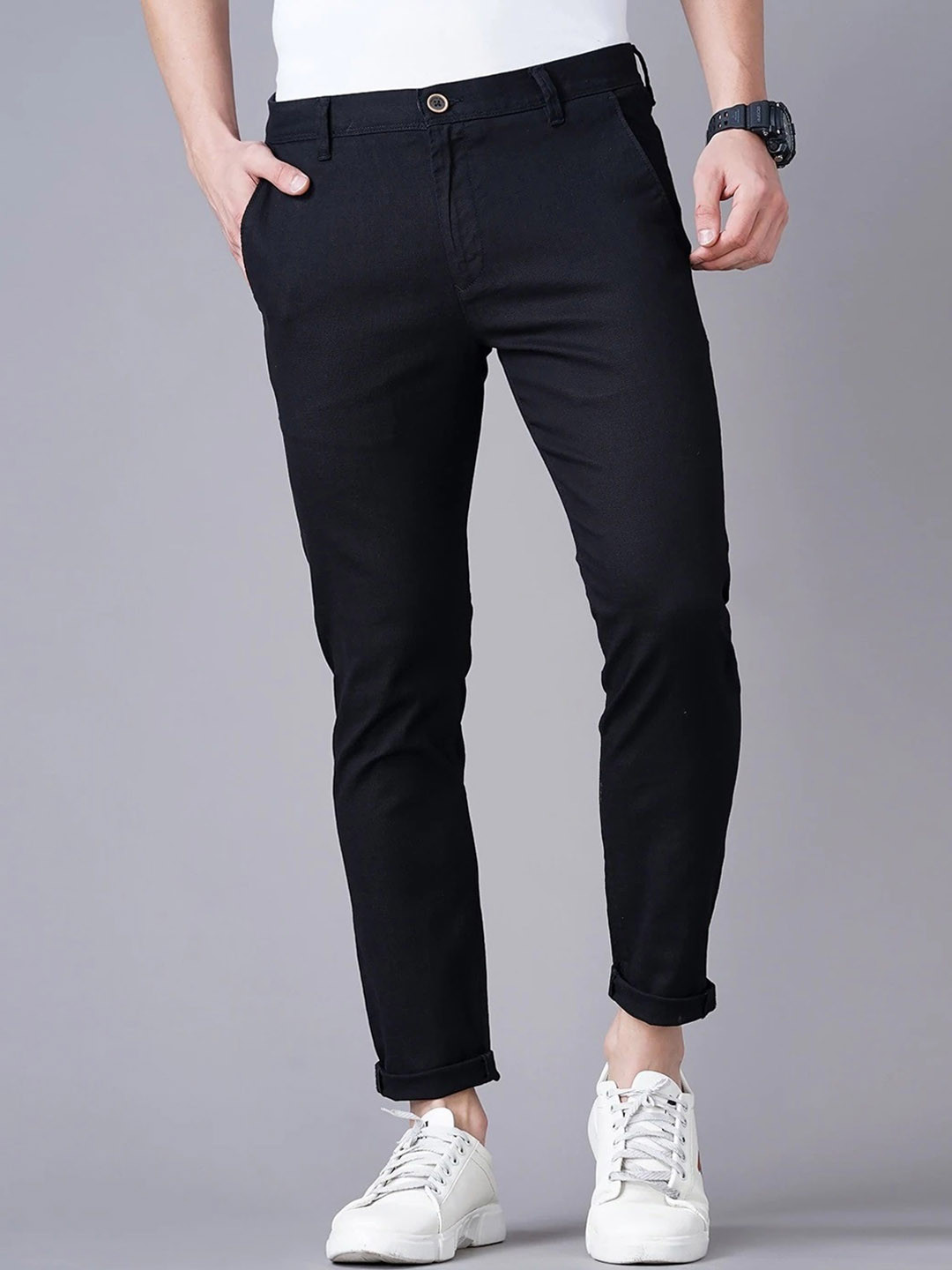British Club Men Smart Slim Fit Low-Rise Chinos Trousers