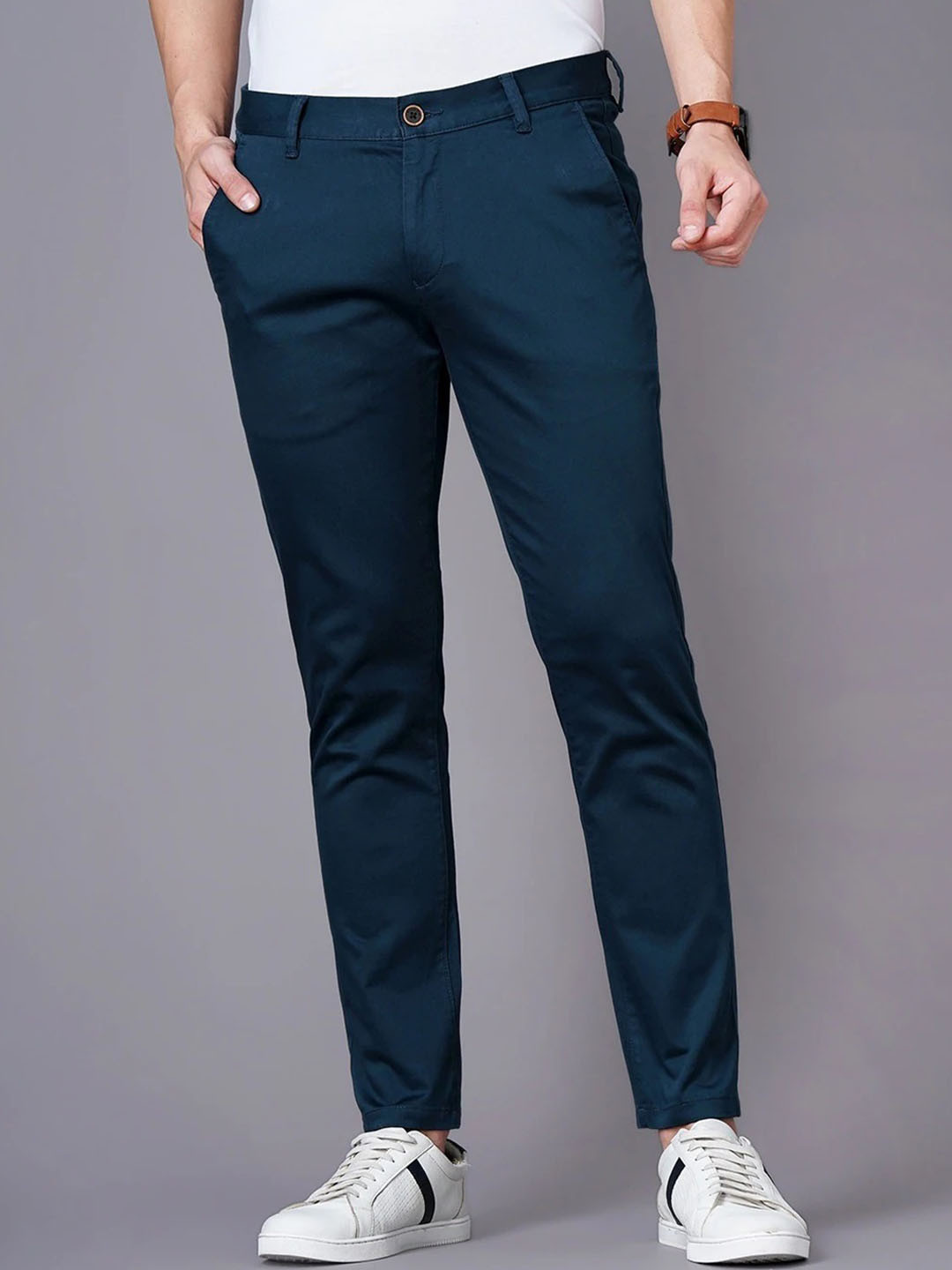 British Club Men Smart Slim Fit Low-Rise Chinos Trousers