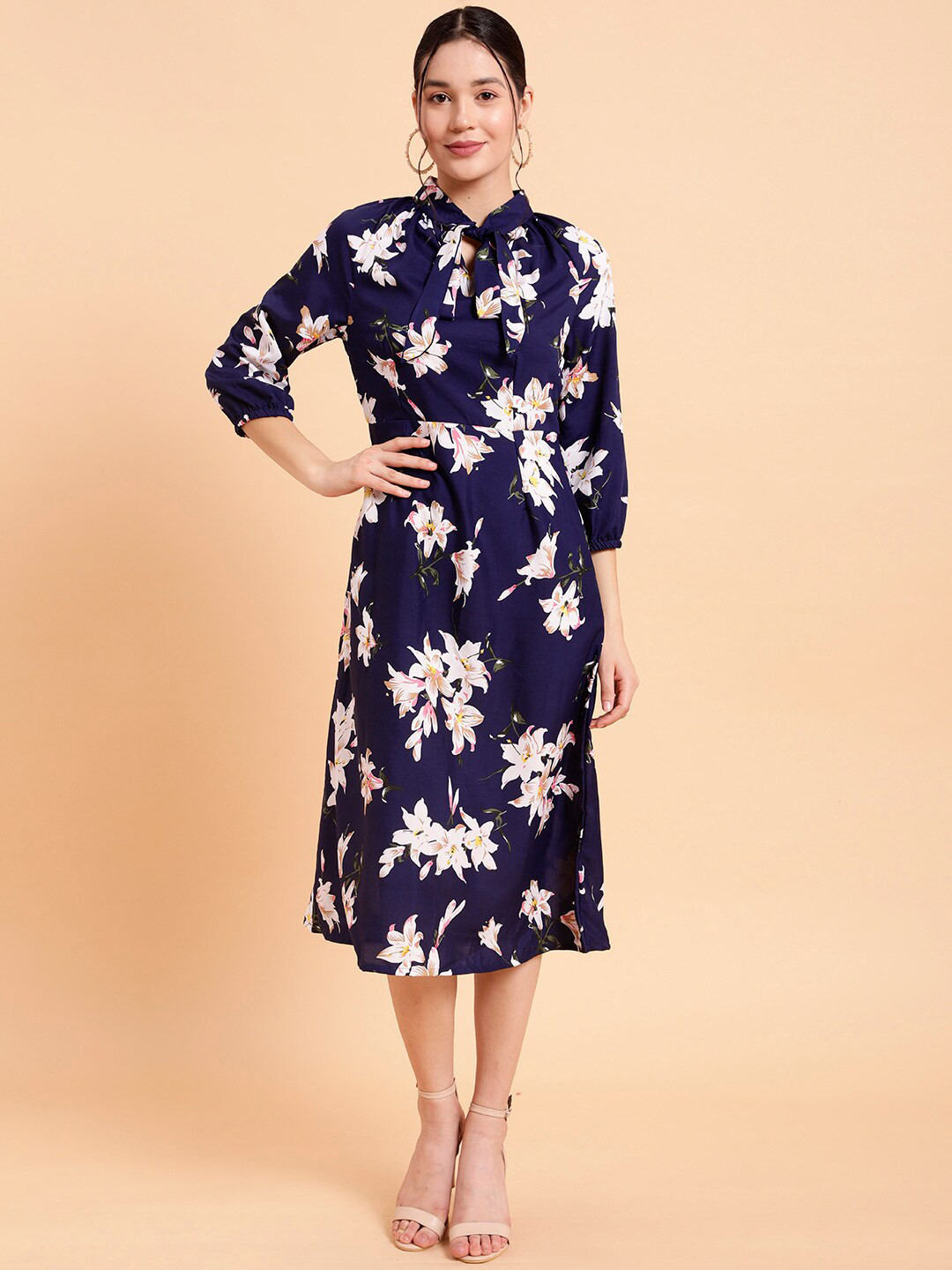 MINT STREET Floral Print Fit And Flare Midi Dress