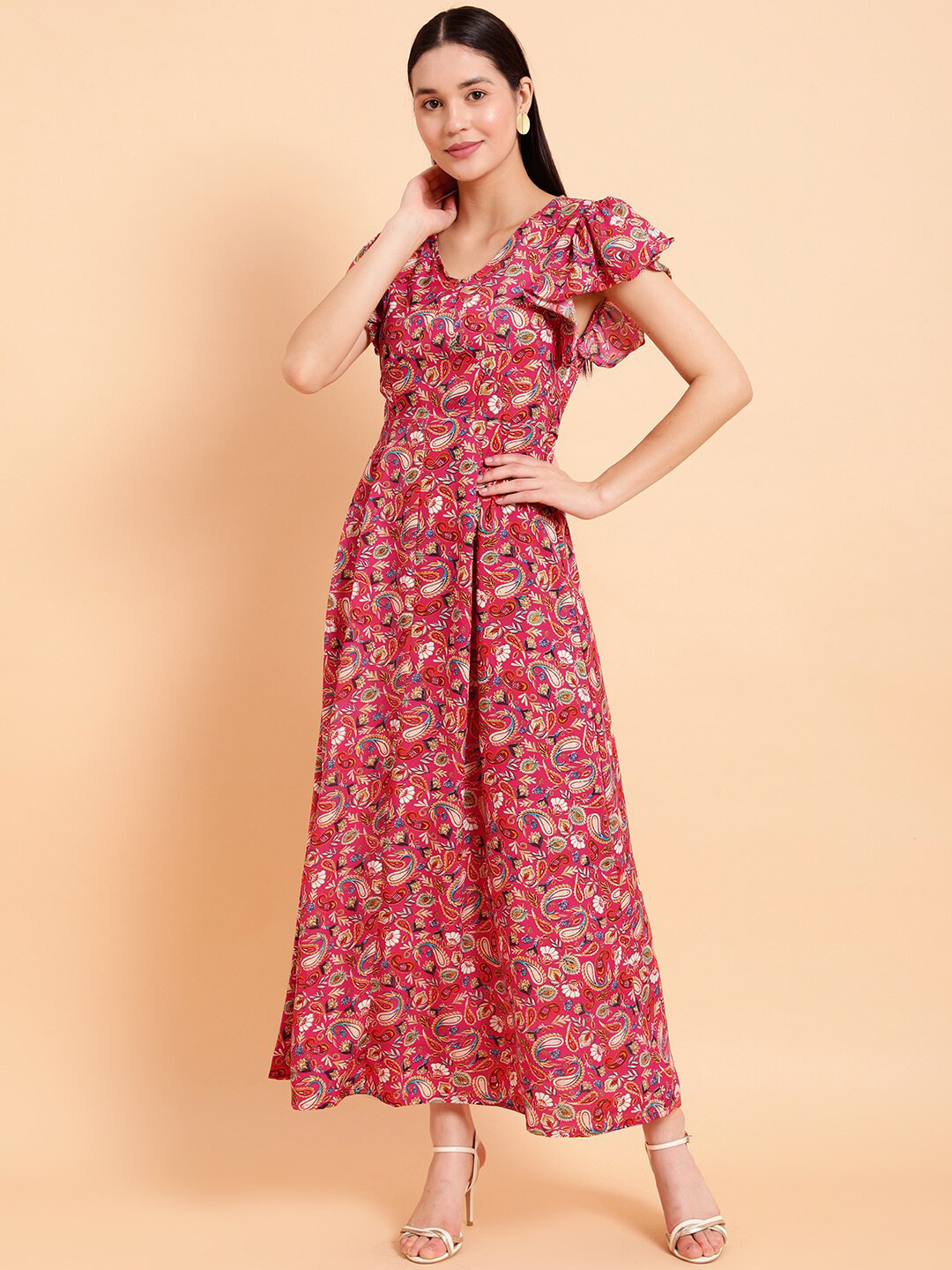 MINT STREET Paisley Flutter Sleeve Maxi Dress