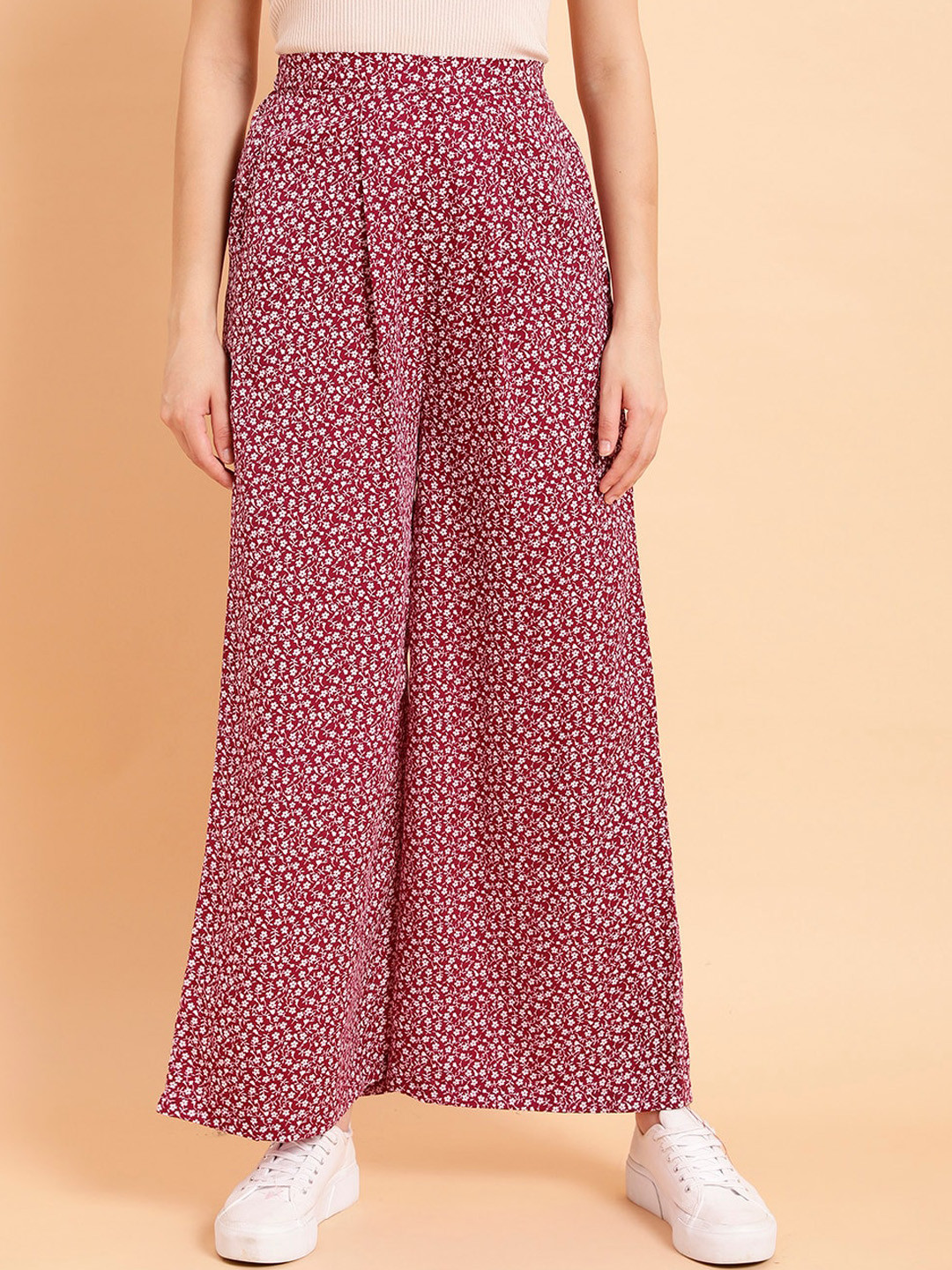 MINT STREET Women Floral Printed Mid Rise Plain Parallel Trousers