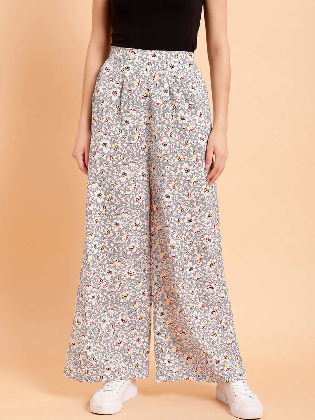 MINT STREET Women Floral Printed Mid Rise Plain Parallel Trousers
