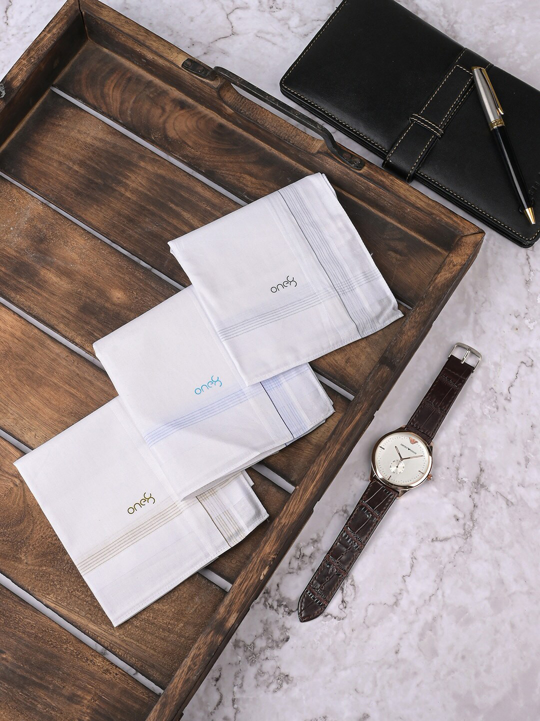 One8 Men Pack Of 6 Logo Printed Cotton Anti Bacterial Handkerchiefs