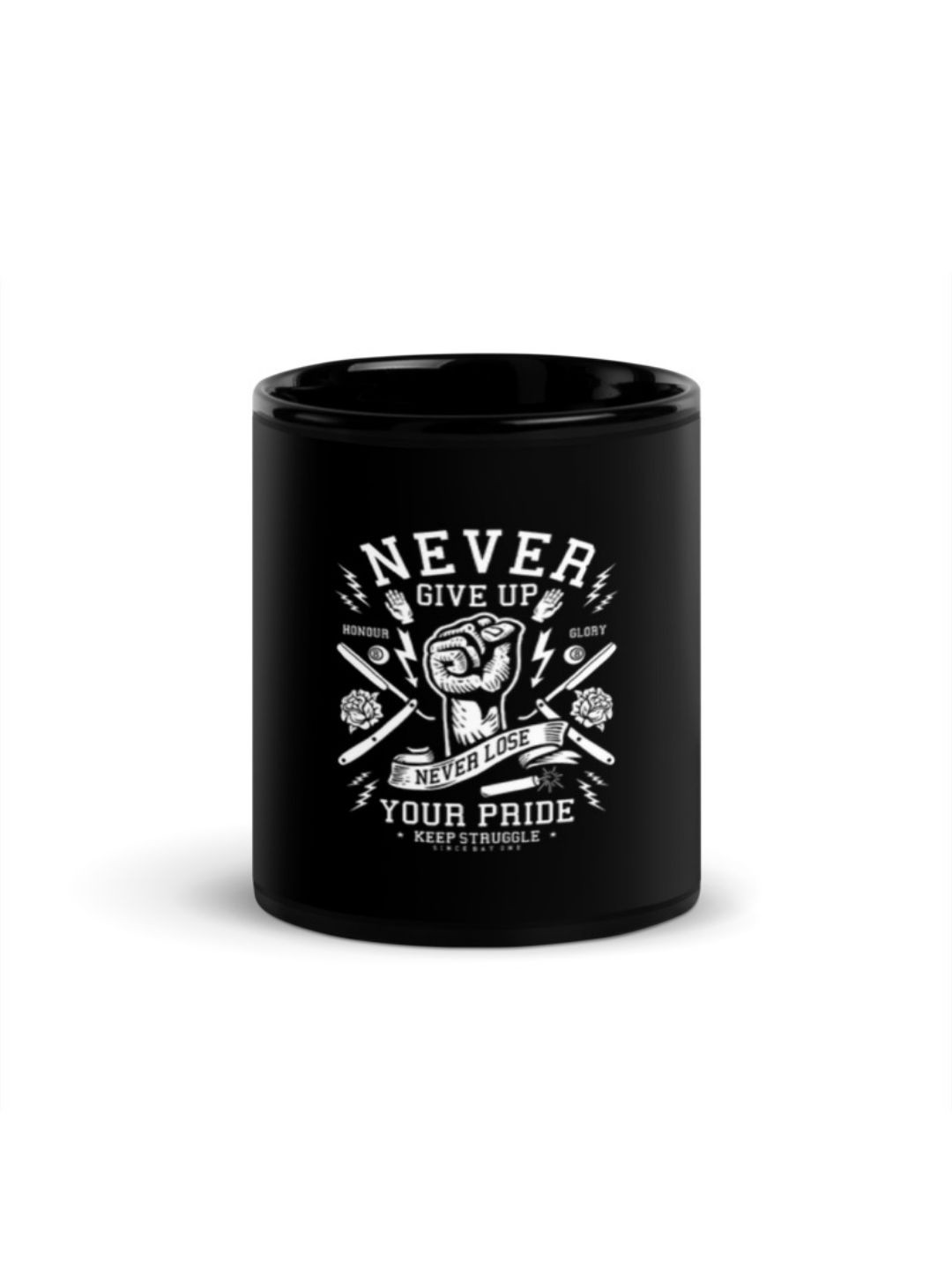 RISH Real Gold Line Black Typography Ceramic Handmade Mug-325ml