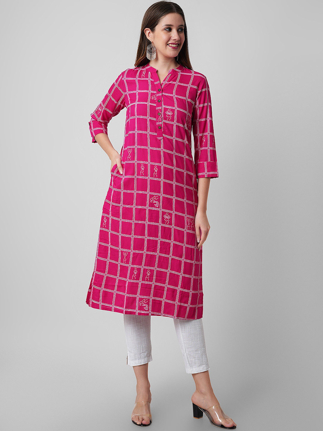 Haute and Humble Checked Mandarin Collar Kurta