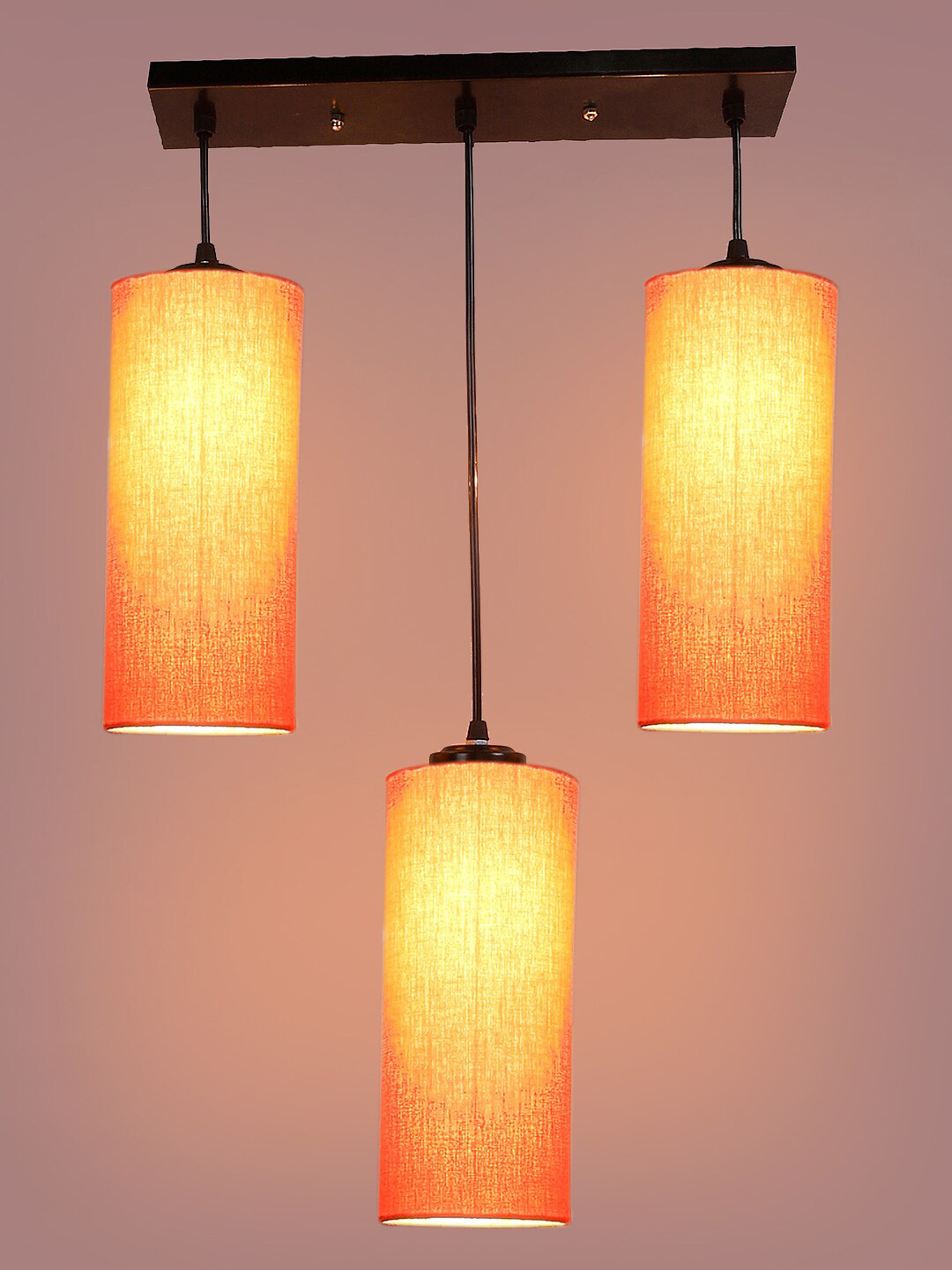 Devansh Orange-Colored & Black Cluster Round Hanging Lamps & Cotton Shades