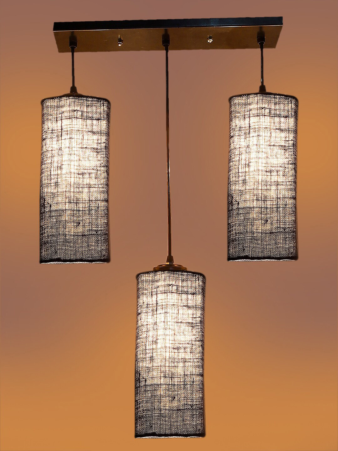 Devansh Blue & Black Textured Cluster Round Hanging Lamps With Jute Shades