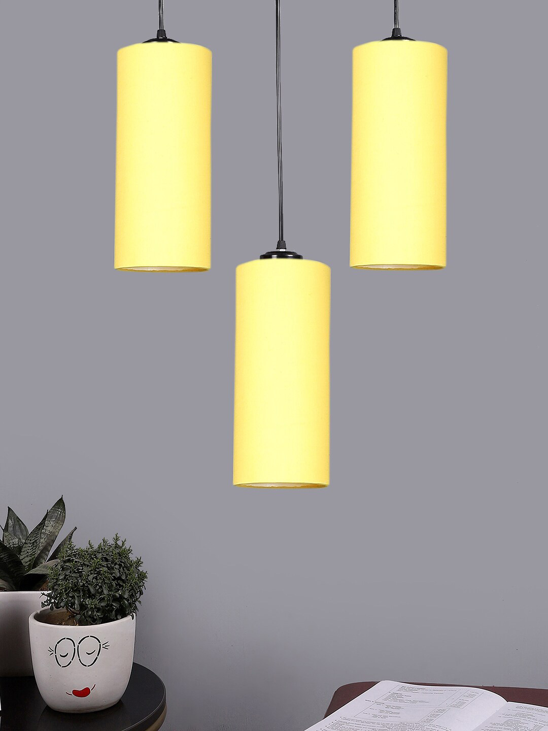 Devansh Yellow & Black Cluster Round Hanging Lamps & Cotton Shades