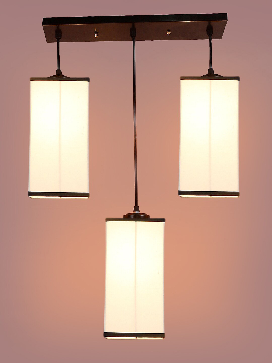 Devansh White & Black Cluster 3 Square-Shaped Hanging Lamps & Cotton Shades