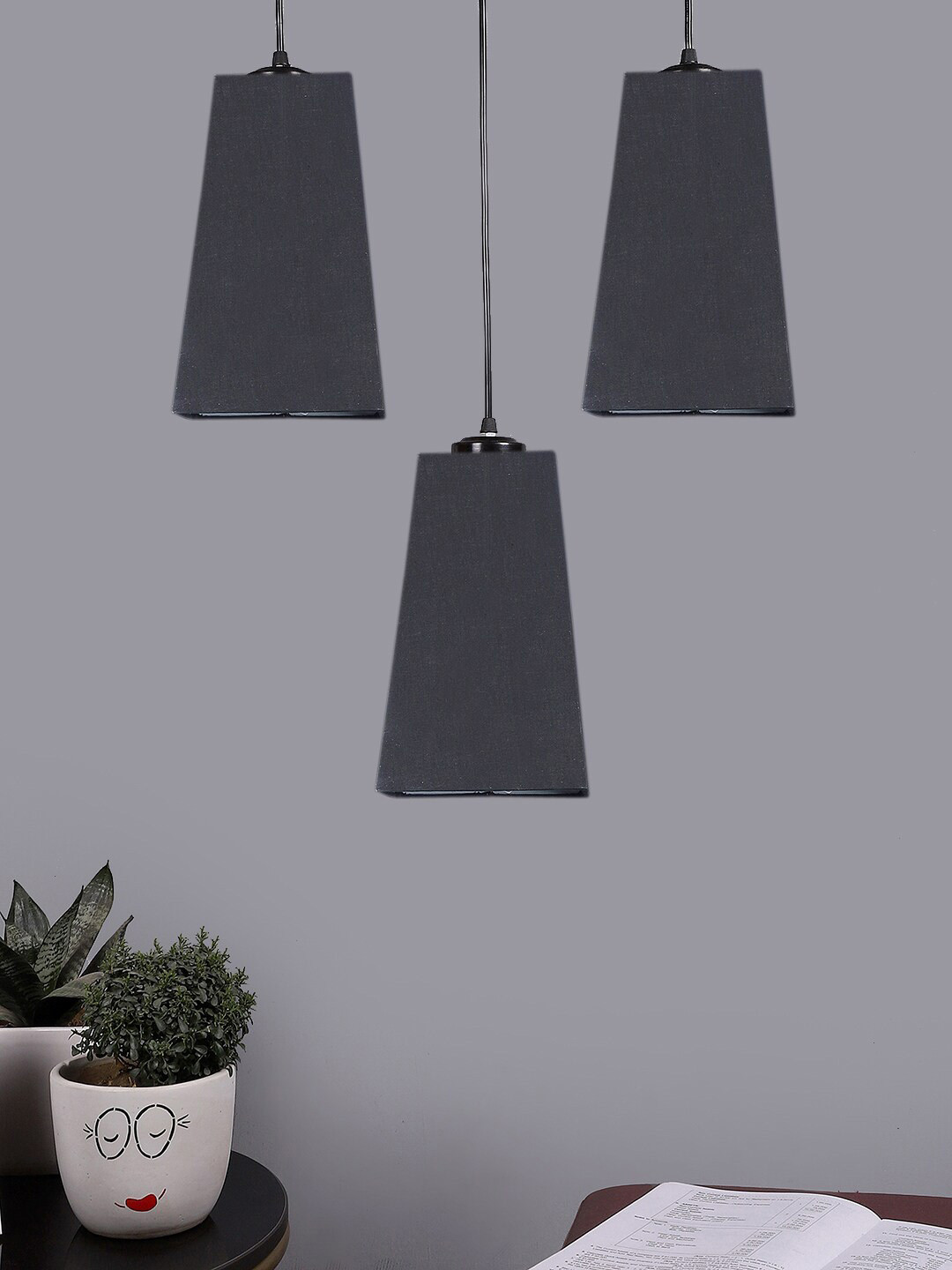 Devansh Black Cluster Pyramid Shaped Hanging Lamps With Cotton Shades