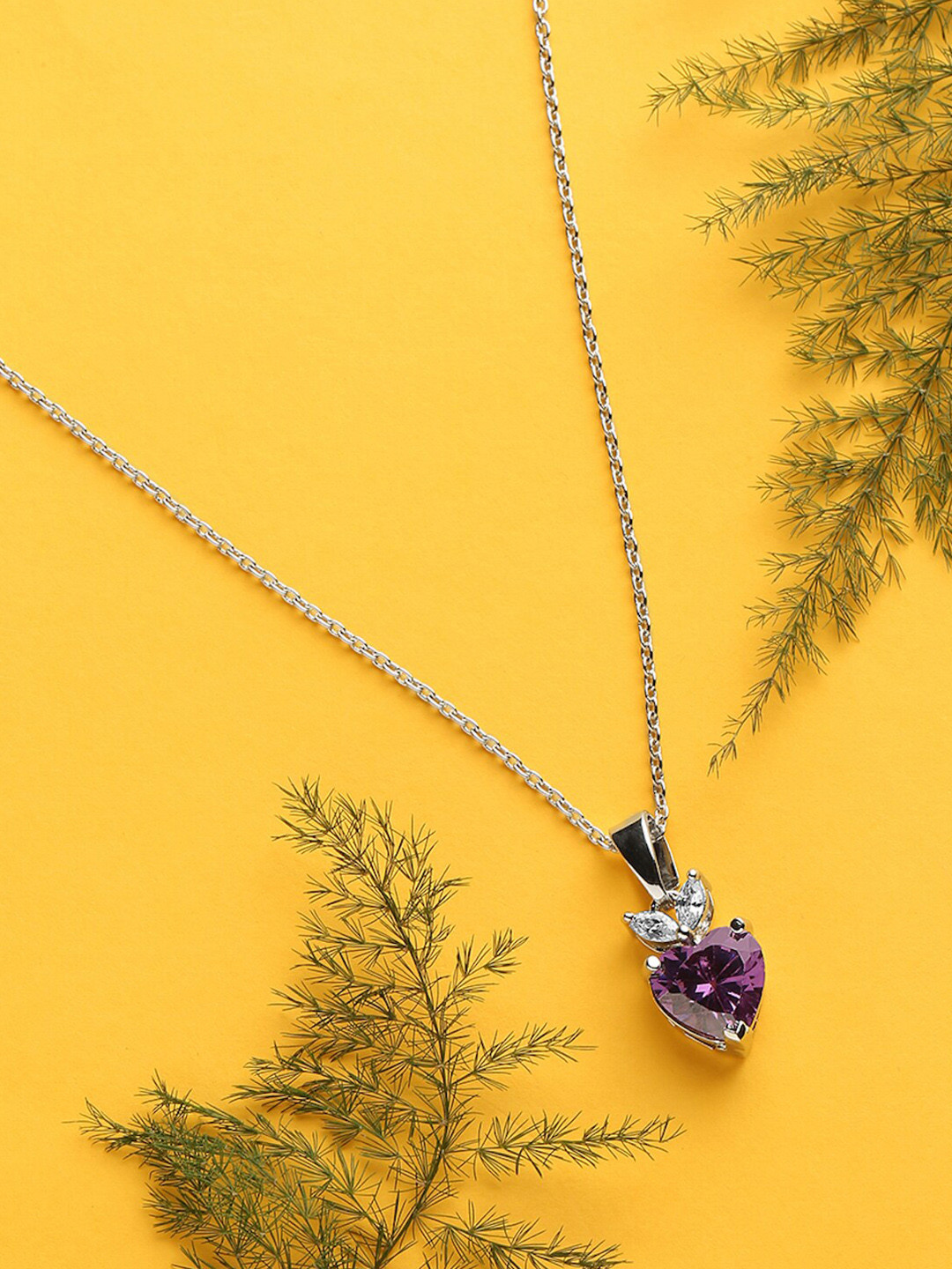 DressBerry Silver-Plated Silver-Toned & Purple Brass Necklace