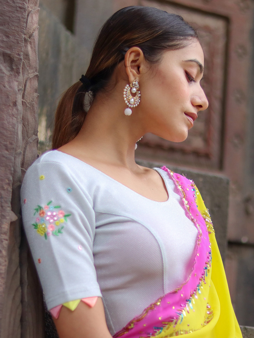 Bindigasm's Advi Self Design Embroidered  Saree Blouse