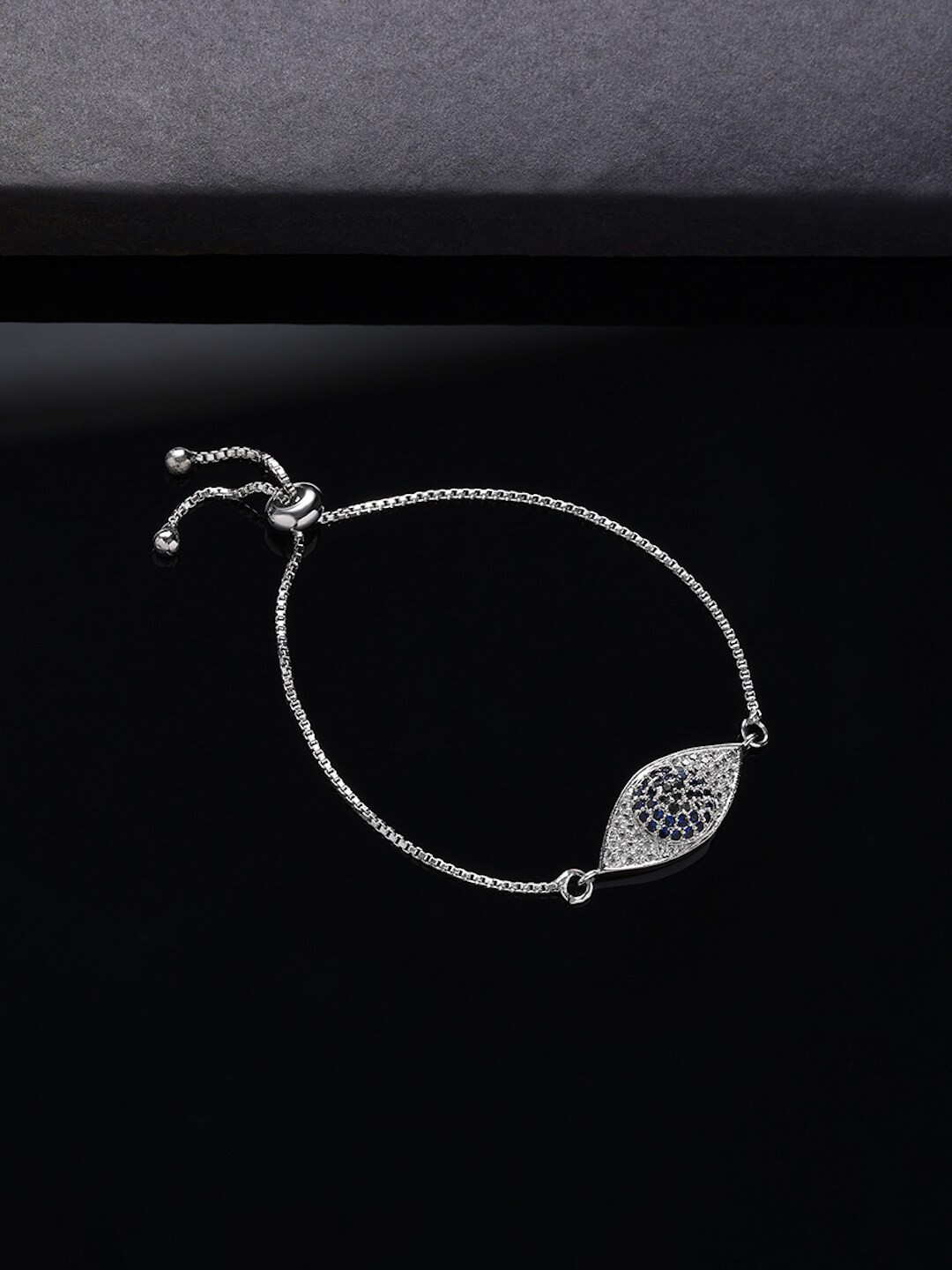 DressBerry Silver-Plated Cubic Zirconia Studded Evil Eye Brass Cuff Bracelett