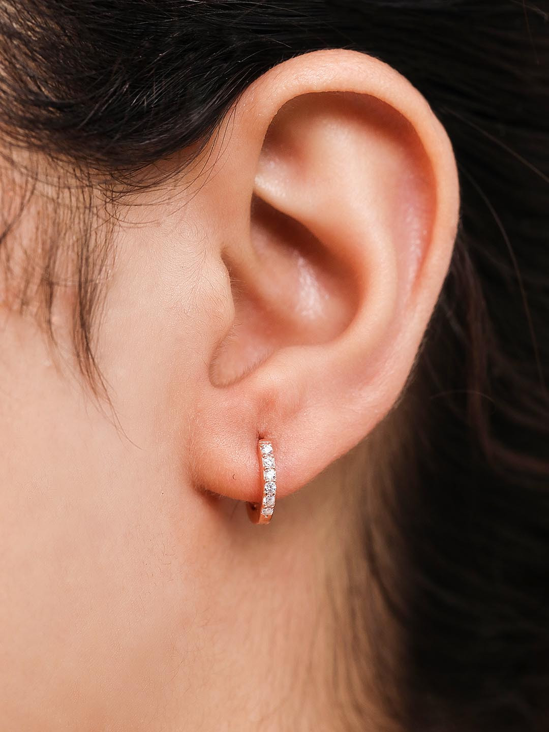 Zavya 925 Pure Silver Rose-Gold Plated CZ Circular Hoop Earrings