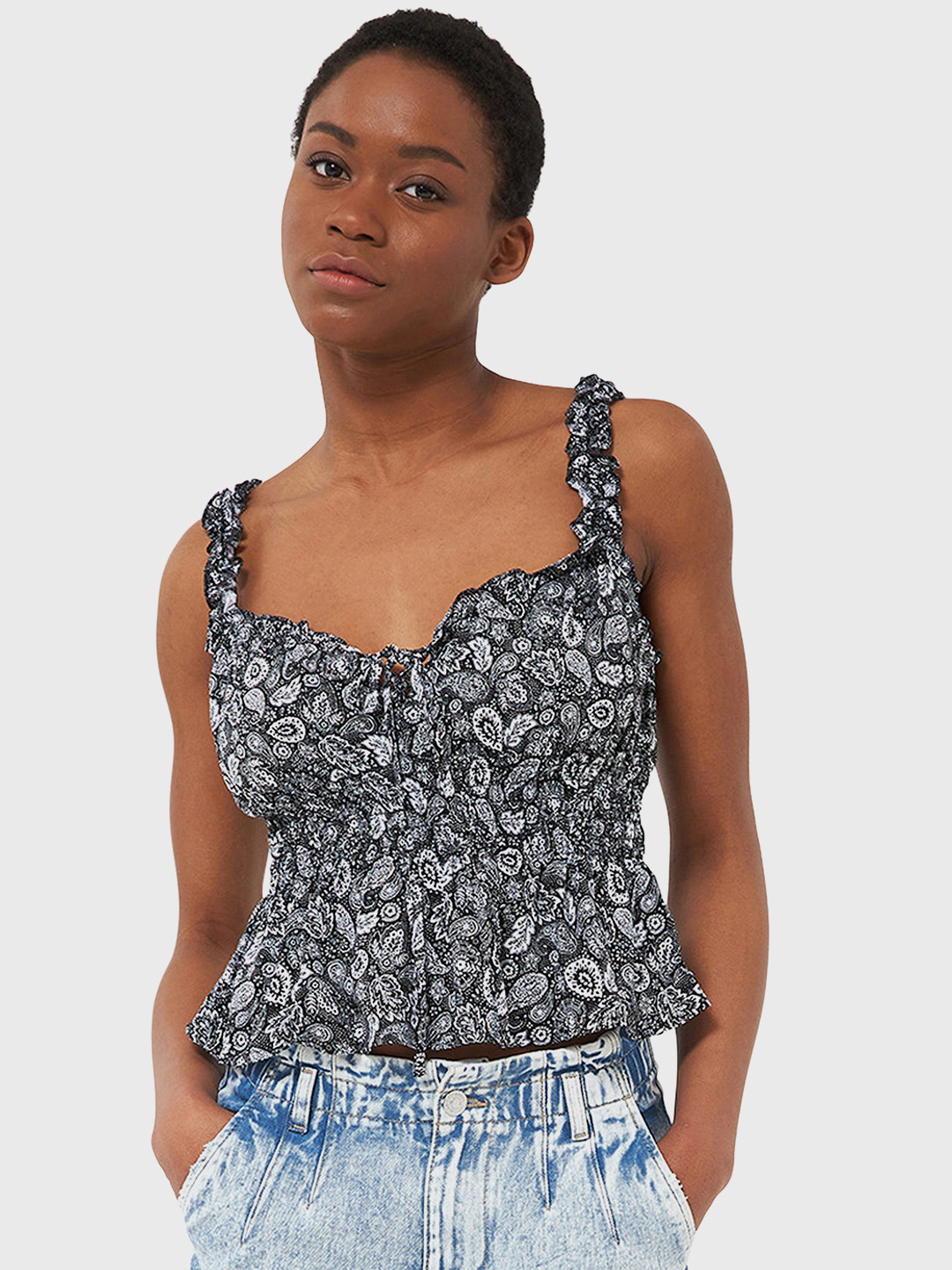 TERRANOVA Printed Smocked Empire Top