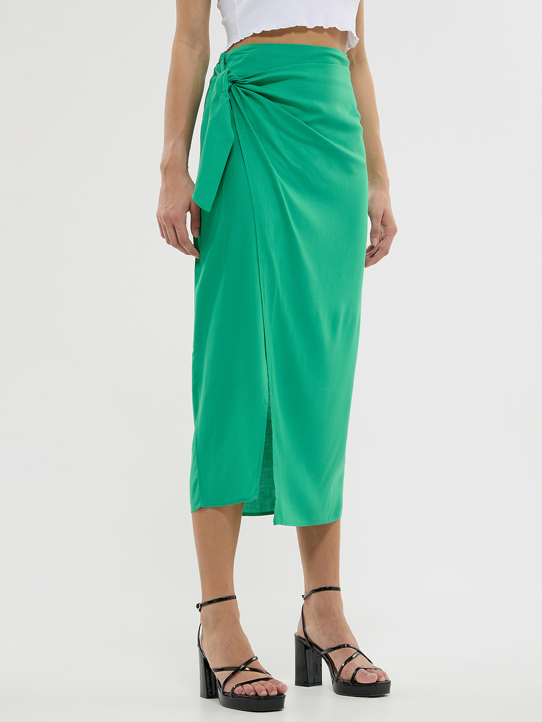 TERRANOVA Solid Wrap Midi Skirt
