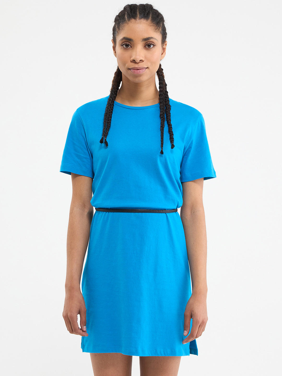 TERRANOVA Solid Shirt Mini Dress with Belt