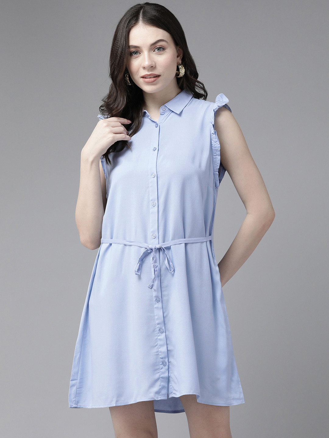 TERRANOVA Flutter Sleeve Shirt Mini Dress