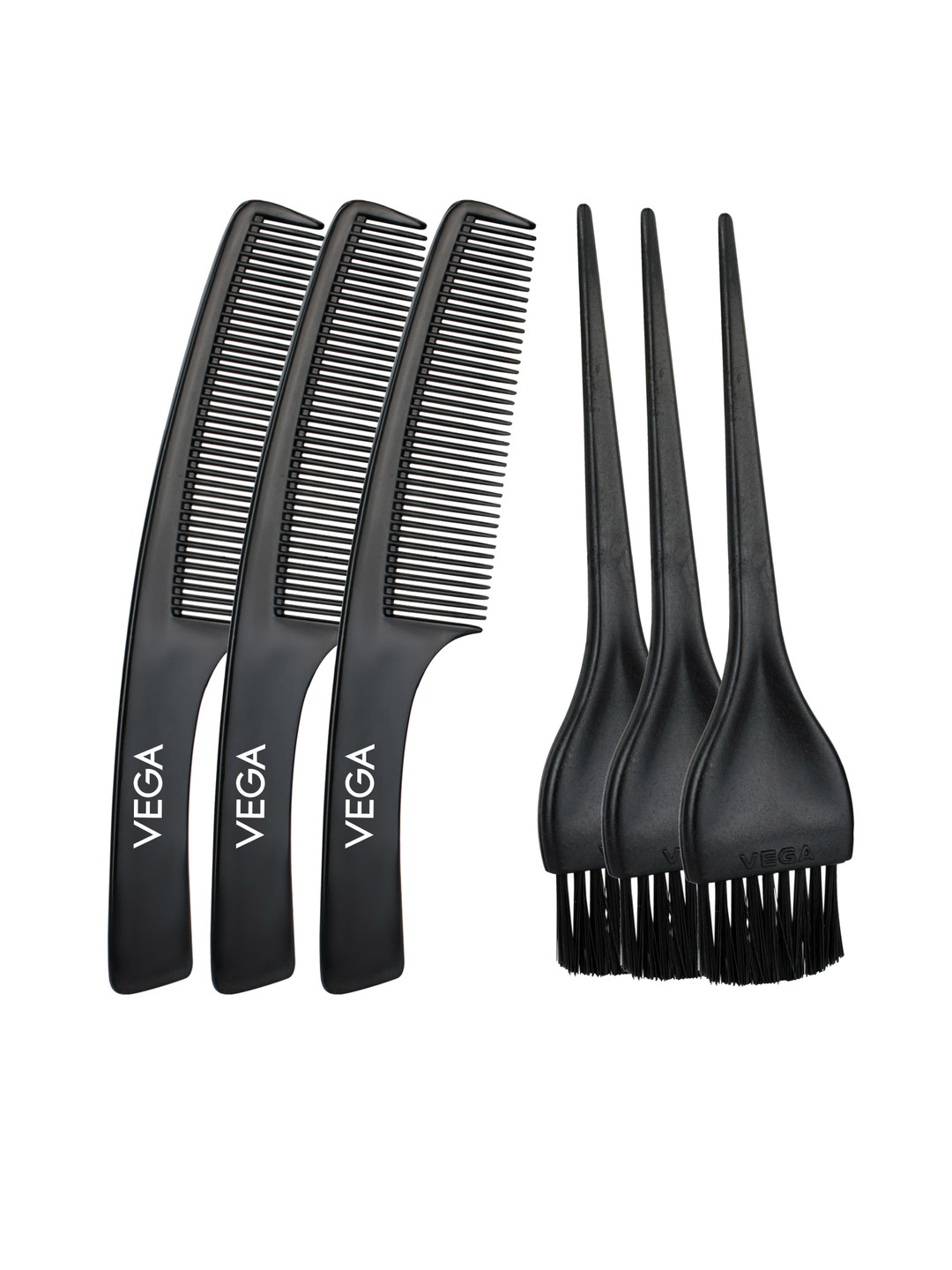 VEGA Set Of 3 Mehandi Brush with Free Hair Combs - Black