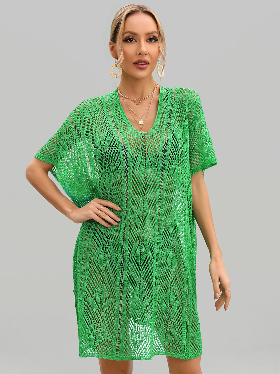 JC Collection Crochet Mini Kaftan Cover-Up Dress with Cut-out Detail