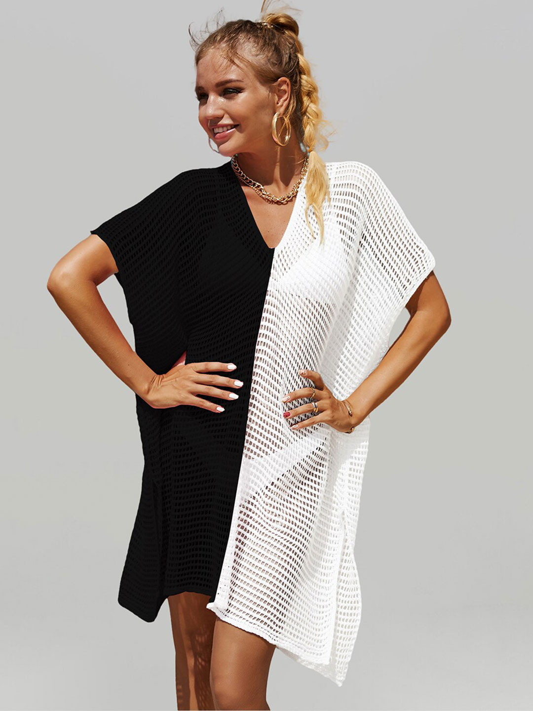 JC Collection Colourblocked Semi Sheer Swimwear Cover Up Dress