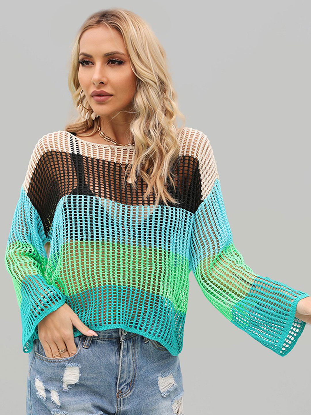 JC Collection Colorblocked Oversized Cover-Up Top with Cut-Out Detail