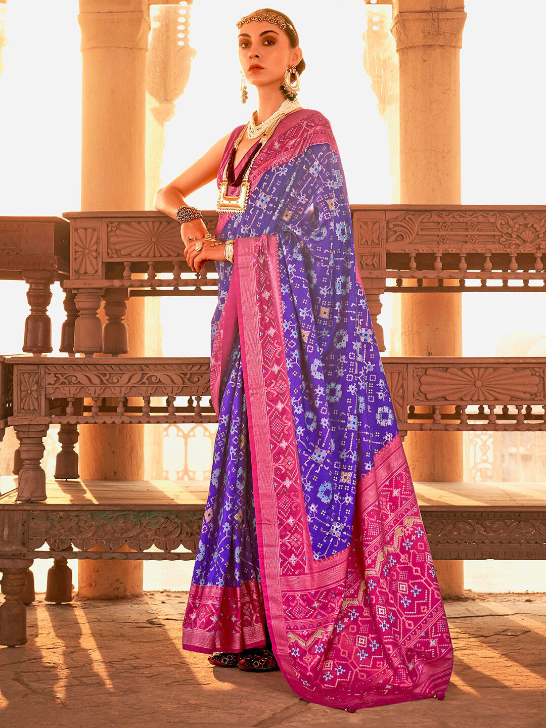 Anouk Purple & Pink Ethnic Woven Design Zari Patola Saree