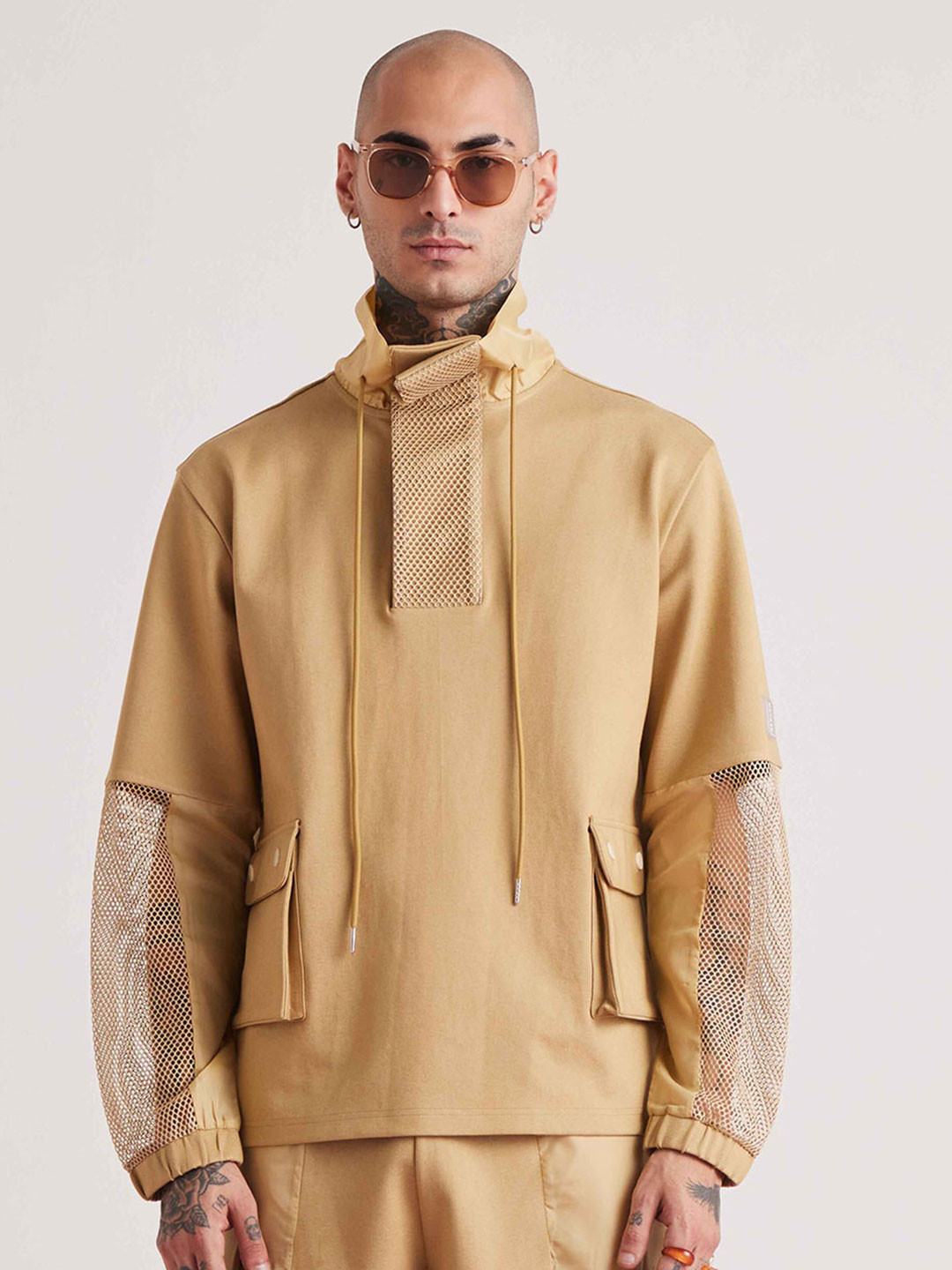 Muvazo Men Self Design Pockets Sweatshirt