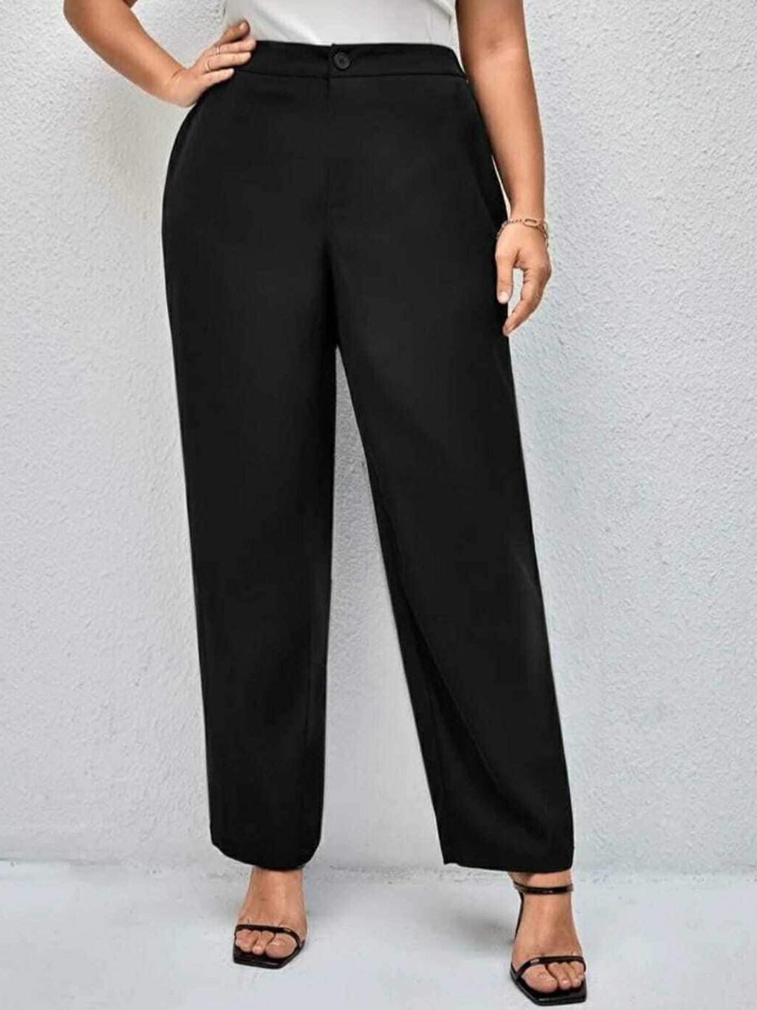 Next One Women Relaxed Straight Leg Slim Fit High-Rise Easy Wash Parallel Trousers