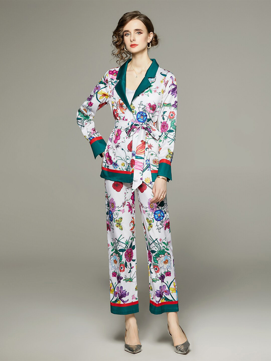 JC Collection Printed Lapel Collar Blazer with Trousers