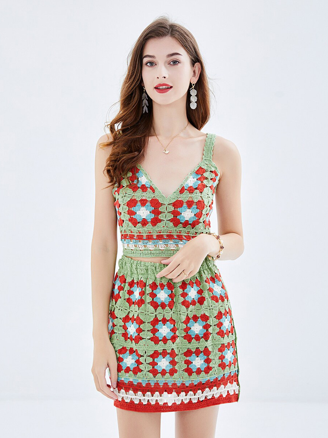 JC Collection Crochet Crop Top With Skirt Set