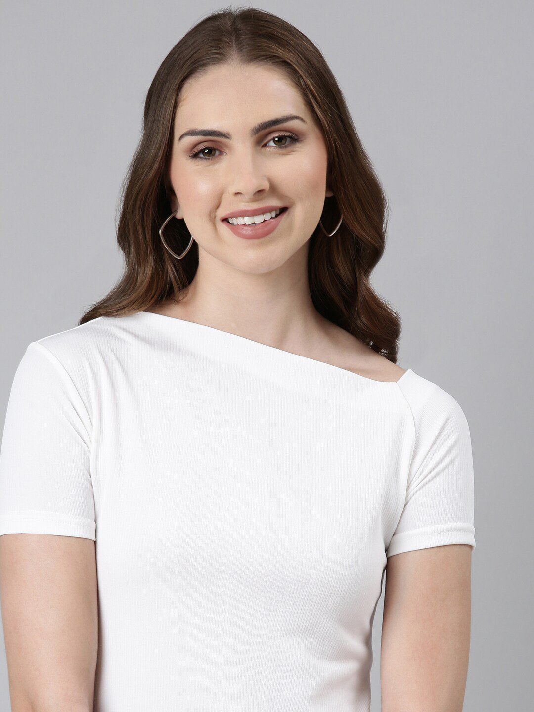 SHOWOFF Boat Neck Cotton Fitted Top