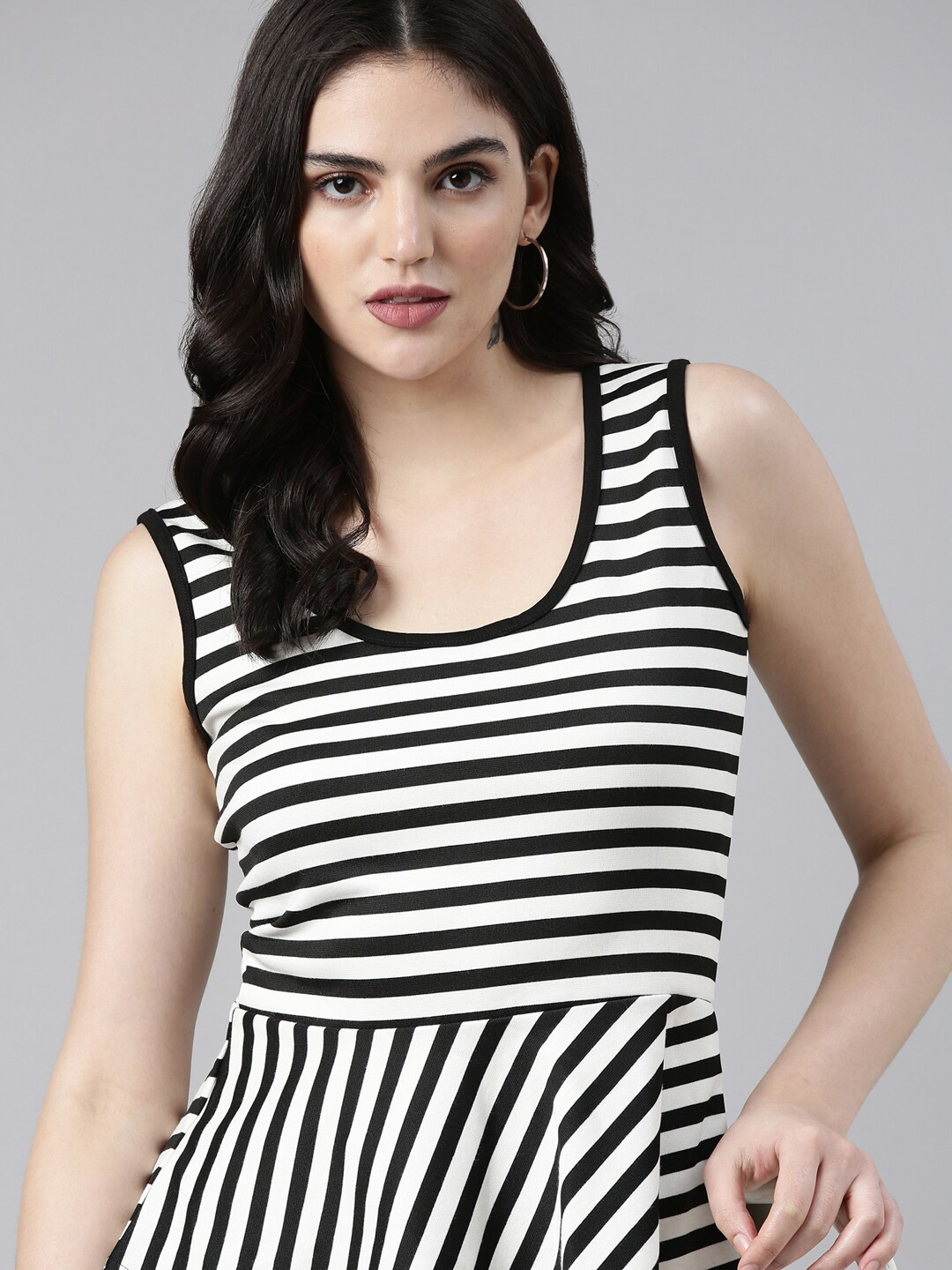 SHOWOFF Striped Sleeveless Peplum Top