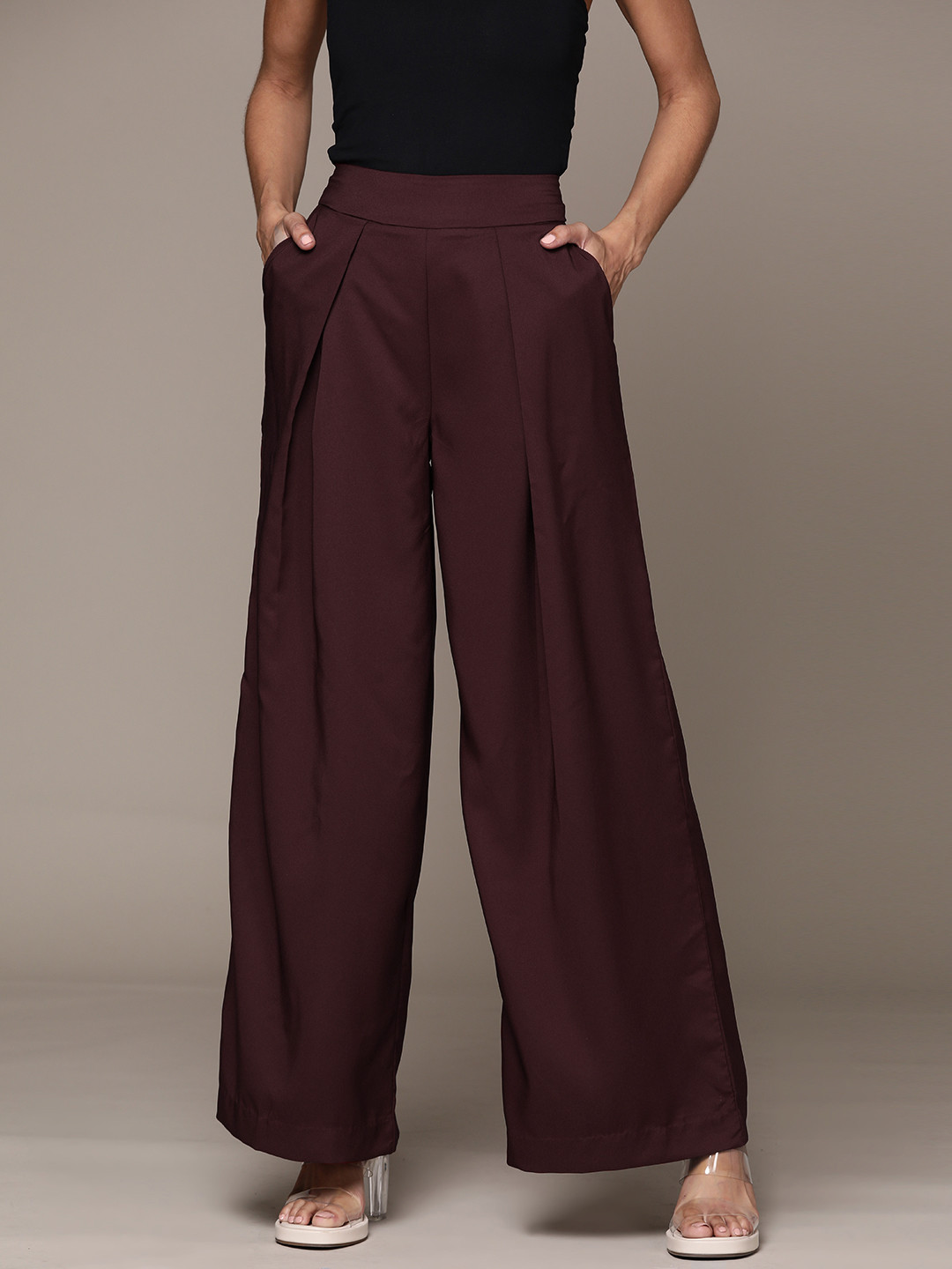 bebe Women Season Staples Wide Leg Pleated Trousers